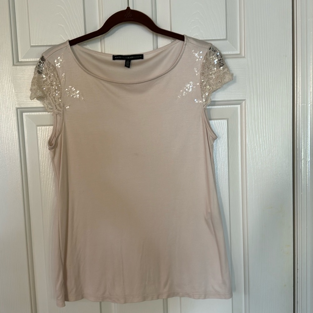 Lace and sequined capped sleeve Tee